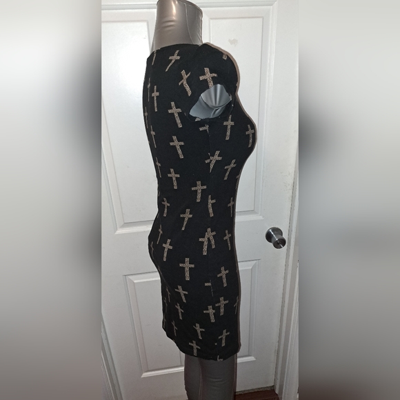 Forever 21 Leopard Print Black Crucifix Mini Dress Sz S - Picture 5 of 8
